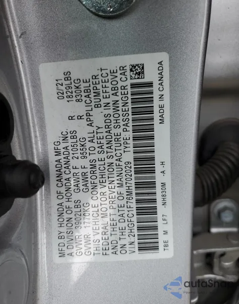 2021 Honda Civic Exl z USA, uszkodzony, nr VIN 2HGFC1F76MH702029
